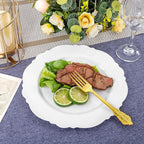 WDF 60pcs White Plastic Plates -10.25inch Baroque White Disposable Dinner Plates for Upscale Parties/Wedding