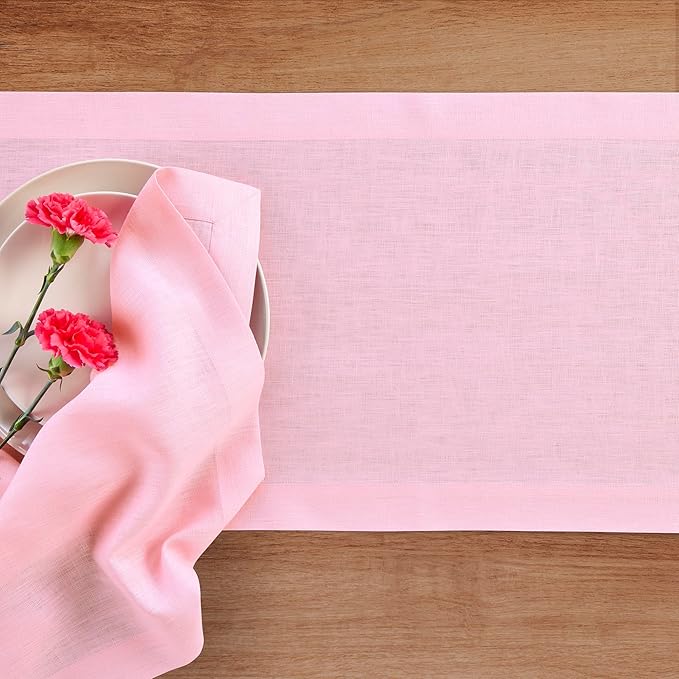 Solino Home Linen Table Runner 60 Inches - 100% Pure Linen Pink Lemonade Table Runner 14 x 60 Inch Ideal for Dresser and Coffee Tables - Summer, Halloween - Fete