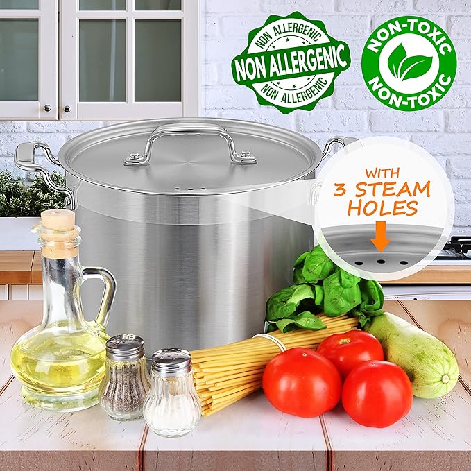 NutriChef 8 Qt Heavy-Duty Stockpot with Stainless Steel Lid - Induction Compatible Cooking Pot, Ideal for Soups and Stews