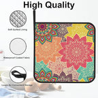 Vintage Mandala Floral Pot Holders 2 PCS for Kitchen, Heat Resistant Hot Pads for Cooking Grilling Baking BBQ, Pot Holders for Women Cook Essentials Accessories Home Microwave