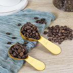 Stainless steel coffee scoop 2-piece set (1 tbsp, 2 tbsp) durable Tablespoon, ergonomic measuring spoon, Suitable for small and large jars，short-handled spoon (Gold)