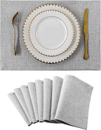 Home Brilliant Cloth Placemats Set of 8 Heat Resistant Washable Plate Mats Placemats for Parties Buffet Dinner Coasters Party Dinner Decor, 13 x 19 inches, Light Grey