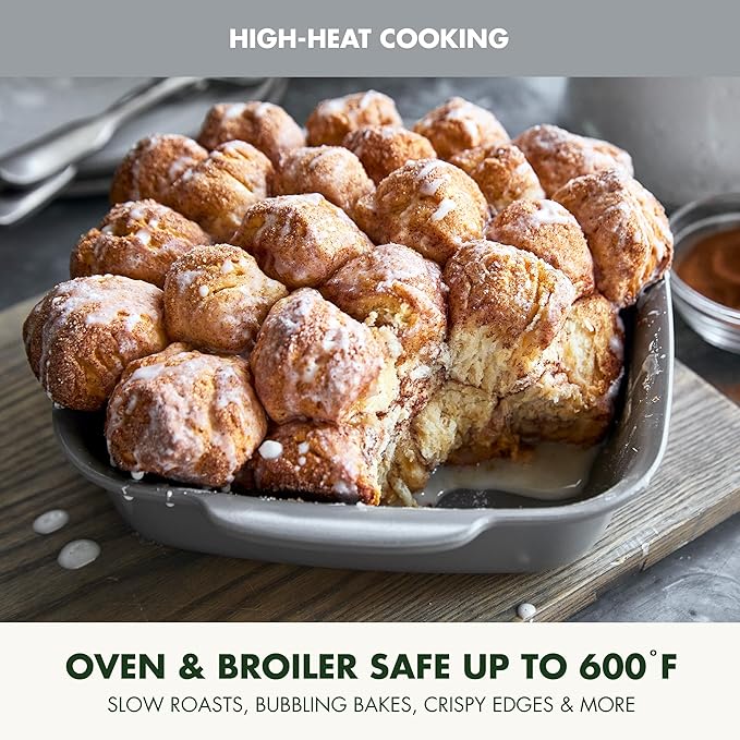 GreenPan Premiere Ovenware Healthy Ceramic Nonstick 8" Square Cake Baking Pan, Cast Aluminum Bakeware, Warp-Free, Oven and Broiler safe to 600F, Dishwasher Safe, PFAS-Free, Gray