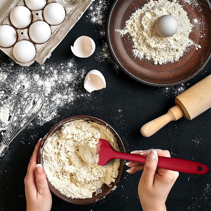 Silicone Spatula 3-piece Set, Ergonomic Handle High Heat-Resistant Spatulas, Non-stick Rubber Spatulas with Stainless Steel Core, Wine Red