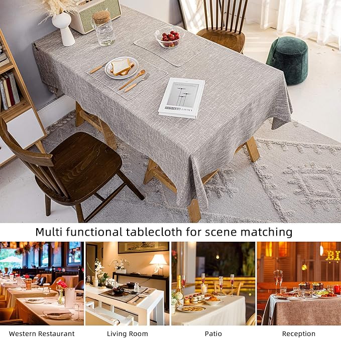 Waterproof Linen Thick Tablecloths Rectangle Dining Table Cloths, Extra Wide Wipe Clean & Water Resistant Table Cover for Kitchen Party and Banquets, Washable（70"x110" Gray Coffee）
