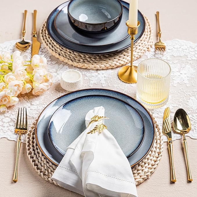 LERATIO Ceramic Dinner Plates Set of 6, 10.5 Inch Handmade Reactive Glaze Porcelain Plates, Coupe Shape Dinnerware Dishes Set for Kitchen,Oven& Microwave & Dishwasher Safe, Scratch Resistant-Gray Blue