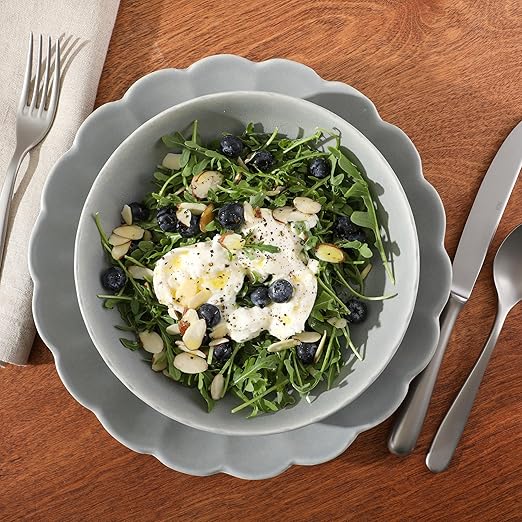 Gibson Elite Malibu Shore 16 Piece Scallop Stoneware Reactive Glaze (Service for 4) Ceramic Plates and Bowls Dinnerware Set - Blue