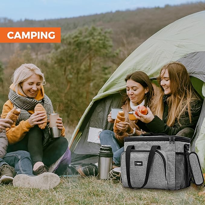 OPUX Soft Cooler Bag, Insulated Collapsible Lunch Cooler Tote for Men Work Camping Beach Travel, Portable Soft Sided Leakproof Waterproof Large Lunch Bag Box with Shoulder Strap 30 Cans, Heather Gray