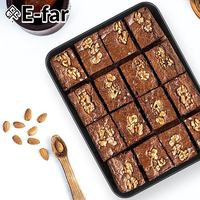 E-far Toaster Oven Baking Pan, 10.4 x 8 Inch Nonstick Stainless Steel Rectangle Cake Pan for Baking Small Brownies Casseroles Lasagna, Stainless Steel Core & Nonstick Coating, Non-toxic & Oven Safe