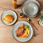 AmorArc Ceramic Dinnerware Sets,Handmade Reactive Glaze Stoneware Plates and Bowls Set,Highly Scratch Resistant | Dishwasher & Microwave Safe Dishes Set,Service for 8 (24pc)