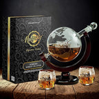 NutriChef Glass Whiskey Decanter - 850ml Globe Whiskey Carafe Alcohol Decanter Set with Glasses , Liquor Decanter w/ Stopper & Base, For Brandy Wine Cognac Rum Gin Scotch Bourbon