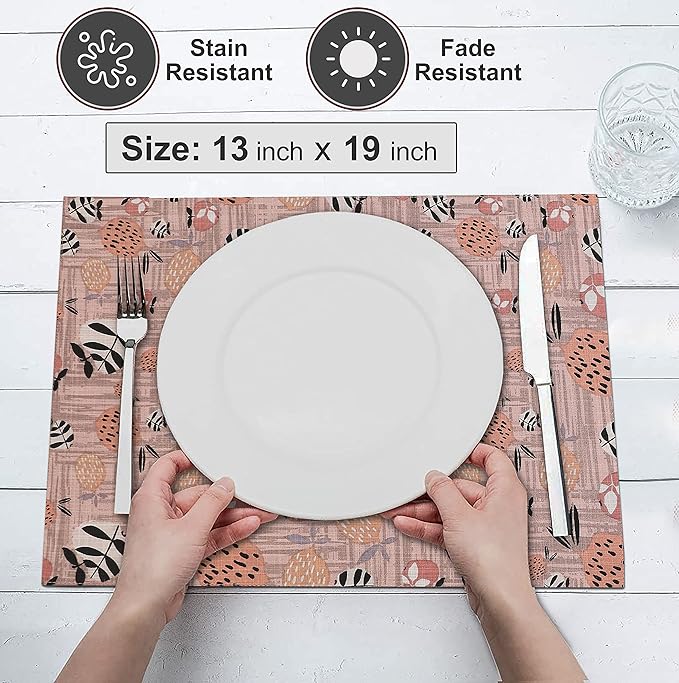 Ruvanti Placemats 100% Cotton 13x19 Inch, Dining Table Placemats Set of 6, Modern Place Mats for Dining Table Decor, Kitchen & Table Linens, Coffee Mat for Christmas Dinners - Dusty Palette