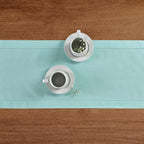 Solino Home Cotton Linen Table Runner 60 Inches - Pastel Turquoise Hemstitch Table Runner 14 x 60 Inch Ideal for Dresser and Coffee Tables - Summer