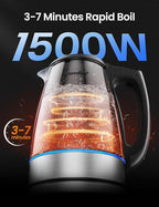 COMFEE' 1.7L Glass Tea Kettle and Kettle Water Boiler - Electric Kettle Temperature Control with 6 Presets, 2-Hr Keep Warm, Fast Heating, 304 Stainless Steel, Auto-Off and Boil-Dry Protection