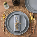 AmorArc Ceramic Plates Set of 6,10.25 Inch Speckled Dinner Plates with Handpainted Rustic Terracotta Underside,Modern Dinnerware Dishes Set for Kitchen,Microwave & Dishwasher Safe-Gray