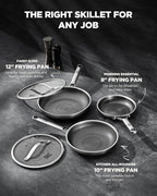 Nonstick Frying Pan Set with 2 Lid, Non-Toxic Tri-Ply Hybrid Ceramic Skillet 3 Piece, 8, 10 & 12 Inch Stainless Steel Pans, PFAS/PFOA/PTFE Free, Dishwasher & Oven Safe, Induction Compatible