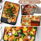 E-far 12.5 x 9.7 Inch Baking Pan Set of 2, Nonstick Stainless Steel Rectangle Cake Pans for Baking Brownies Casseroles Lasagna, Stainless Steel Core & Nonstick Coating, Non-toxic & Oven Safe