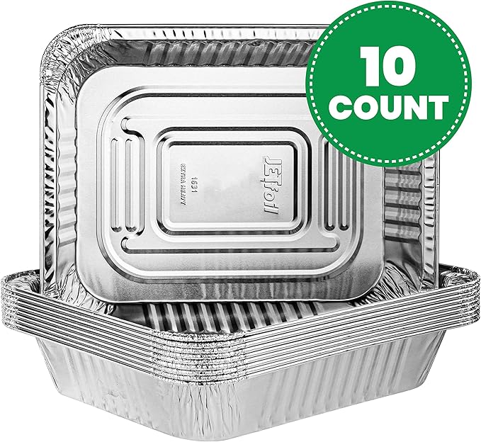 PLASTICPRO Disposable 9 x 13 Heavy Weight Aluminum Foil Pans Half Size Deep Steam Table Bakeware - Cookware Perfect for Baking Cakes, Bread, Meatloaf, Lasagna Pack of 10