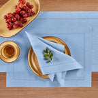 Solino Home Linen Cornflower Blue Hemstitch Table Runner 36 Inches - 100% Pure Linen Small Table Runner 14 x 36 Inch Ideal for Dresser and Coffee Tables - Classic Hemstitch, Summer
