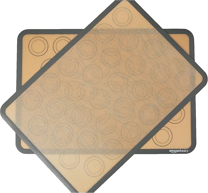 Amazon Basics Silicone Baking Mat for Macarons, Non-Stick, Food Safe, 16.5" x 11.6", Beige/Gray, Pack of 2