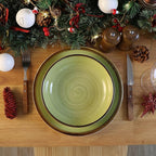 ONEMORE 30 Ounce Large Porcelain Salad Pasta Bowls, Ceramic Dinner Serving Bowls for Soup, Dessert, Fruit. Microwave & Dishwasher Safe, Green Shallow Pasta Bowls, Kitchen Dinnerware, Modern Style