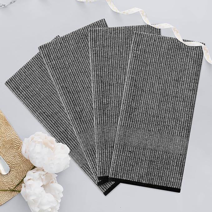 Homaxy Premium Kitchen Towels(18”x 28”, 8 Pack), Large Cotton Kitchen Hand Towels, Flat and Terry Dish Towels, 380 GSM Highly Absorbent Tea Towel Set with Hanging Loop, Black