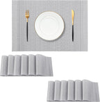Leetaltree Lunar Grey Placemats Set of 12 - Heat Resistant Non-Slip Place mats for Dining Table, Washable Durable PVC Vinyl Woven Table Mats（Lunar Grey, 12）