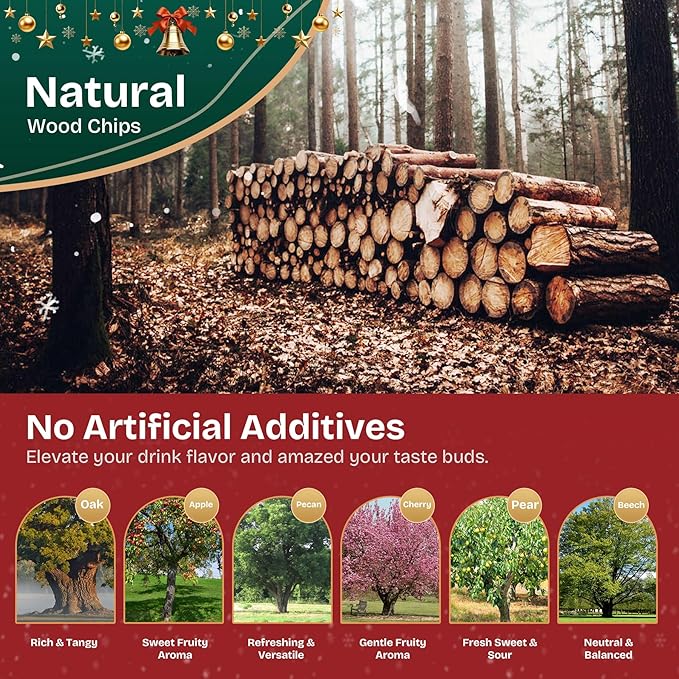 Electric Whiskey Smoker Kit with Led Lights, 4 Reusable Ice Cubes and 6 Flavors Natural Wood Chips, Old Fashioned Bourbon Smoker Kit for Home Bar, Bourbon Whiskey Gifts for Men, Dad, Husband