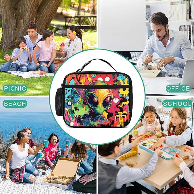 Alien Lunch Bag Insulated Reusable Lunch Box Tote Bag For Women Men Work Picnic Travel
