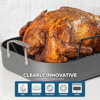 Viking Hard Anodized Aluminum Nonstick Roasting Pan with Non Stick Rack and Carving Set, 16 x 13 Inch Kitchen Cookware, Dishwasher and Oven Safe, Dark Grey