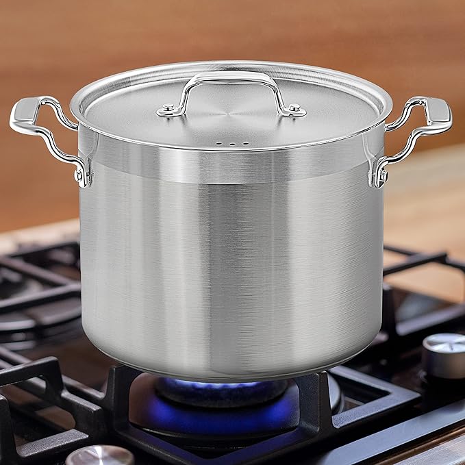 NutriChef 14 Quart Stock Pot with Lid - Heavy Duty Stainless Steel, Induction Ready, Ergonomic Handles