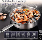 LOLYKITCH 5 Quarts Tri-Ply Stainless Steel Sauté Pan wih Lid, 12 Inch Deep Frying Pan,Jumbo Cooker,Induction Cooking Pan,Dishwasher and Oven Safe,Detachable Handle.