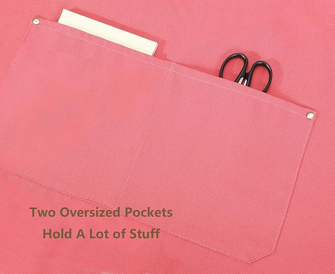 AFUN Chef Aprons for Women Men with Large Pockets, Cotton Canvas Cross Back Water Repellent Work Apron, Size M to XXL (Pink)