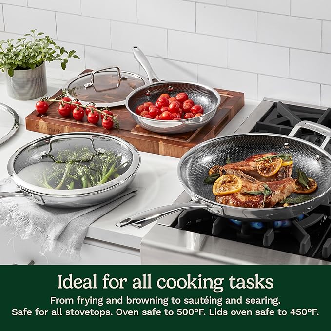 Cuisinart FusionElite+ Nonstick Tri-Ply Stainless Steel Cookware Set, 6-Piece Skillet Cooking Set with PURELYSEAR Ceramic Nonstick Technology, Scratch Proof, Cool Grip Handles, Dishwasher Safe