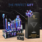 Mixology Bartender Kit – 24 Piece Rainbow Cocktail Shaker Set w/Stand – Essential Home Bar Accessories Martini Shaker, Jigger, Muddler, Chilling Cubes & More