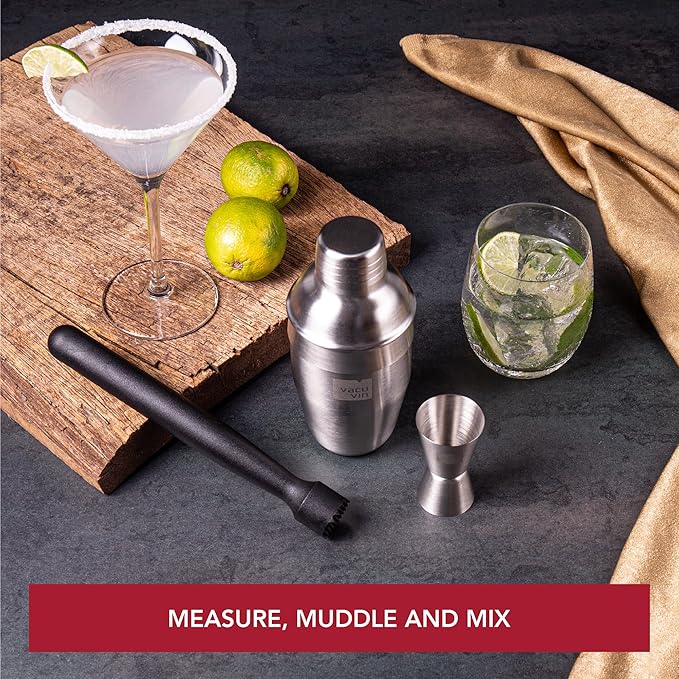 Vacu Vin Cocktail Set – 3-Piece Bar in a Box Starter Kit – Includes Muddler, Jigger & Recipe Guide – Compact Home Bartending Set for Beginners – Easy Cocktail Making Kit & Gift Idea