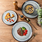 LERATIO Ceramic Dinnerware Sets for 4,12 Pieces Poreclain Plates and Bowls Sets,Scratch Resistant Dishes,Dishwasher & Microwave Safe,Oven Safe Dishes Set,Service for 4-Gray White