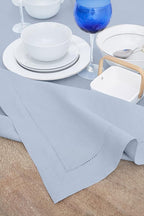 Solino Home Linen Tablecloth 60 x 90 Inch - Classic Hemstitch 100% Pure Linen Sky Blue Table Cloth for Rectangle Tables - Machine Washable Tablecloth for Summer
