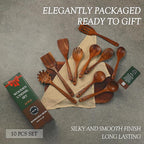 Wooden Spoons for Cooking – 10-Piece Teak Wood Cookware Utensil Set with Smooth Finish – Non-Stick, Comfortable Grip – Durable, Heat Resistant Kitchen Utensils