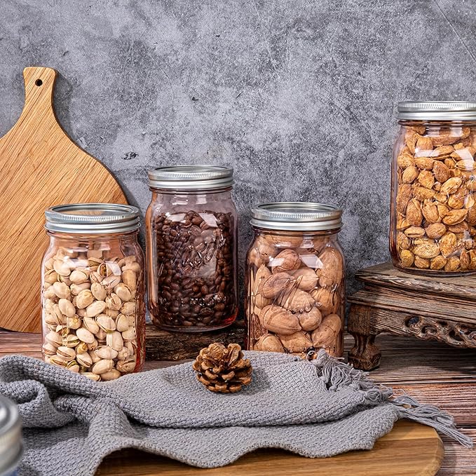 WELLIFE Pink Mason Jars 32 oz,12 Pack Wide Mouth Mason Jars for Safe Storage,Fermenting,Pickling,DIY,Crafts Decoration