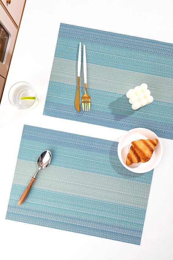 LEXMORE Placemats Set of 8 Vinyl/Plastic Woven Place Mats for Kitchen Table Indoor/Outdoor Washable Placemat Wipeable Dining Table Mats(Ocean Geode)