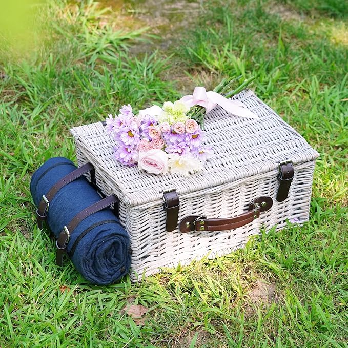 Picnic Basket Sets for 2 Persons with Insulation Cooler,Waterproof Picnic Blanket, Tableware for Family,Party,Outdoor Living,Camping Gift