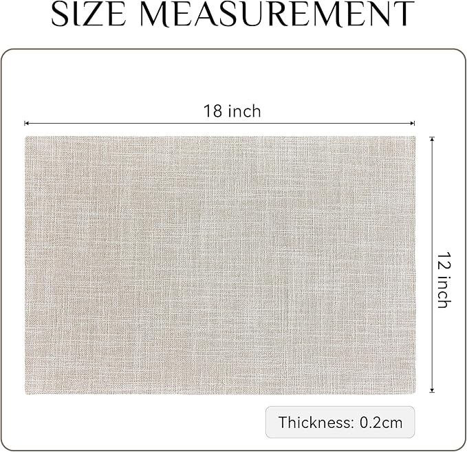 Softalker Faux Linen Placemats Set of 6-12 x 18 Inch, Heat Resistant Double Layered Durable Burlap Farmhouse Place Mats, Non-Slip Washable Rustic Table Mats for Dining, Kitchen, Party（Cream