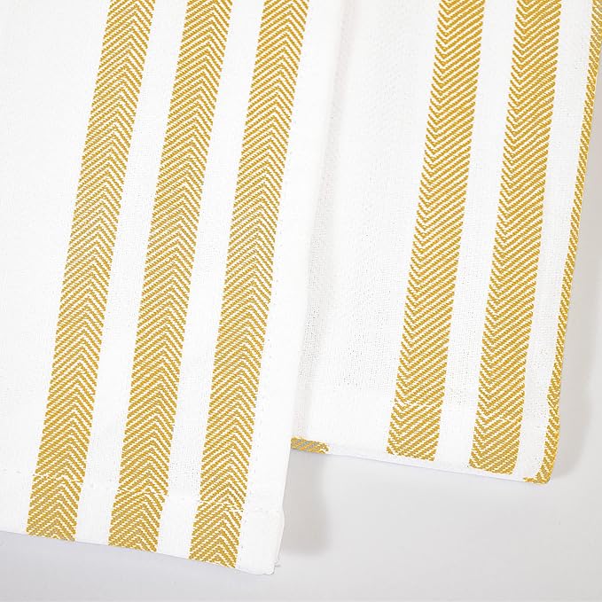 Realm 15" x 25" 100% Cotton Classic Kitchen Dish Towel (12 Pack) | Cuisine Stripe Ochri Yellow | Super Absorbent Machine Washable Tea Towels with Hanging Loop
