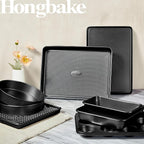 HONGBAKE 9-Piece Baking Pans Set Nonstick, Stackable Non Toxic Bakeware Sets with Diamond Texture, Oven Pan Set for Cooking, Includes Cookie Sheet with Rack, Cake Pan, Roasting Pan, Muffin Tin, Gray