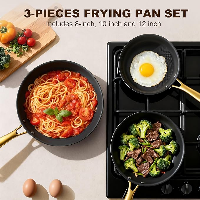 imarku Non Stick Frying Pans, Frying Pan Set of 3 pcs(8+10+12 Inch), Cast Iron Skillets Induction Compatible, Nonstick Frying Pan Set With Stay Cool Handle, Oven Safe, Christmas Gifts for Mon and Dad