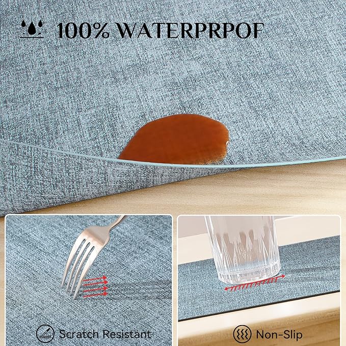 Softalker Vinyl Placemats Set of 8 - Faux Leather Heat Resistant Place Mats, 100% Waterproof Oilproof Wipe Clean Table Mats for Indoor & Outdoor Use, 17’’×12’’, Sky Blue