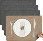 Myir JUN Placemats Dual Sided, Faux Leather Place Mats Set of 4 Indoor Placemat for Dining Table Outdoor Place Mat Manteles Individuales Square Non-Slip Washable Table Mats (Gray Beige, Set of 4)