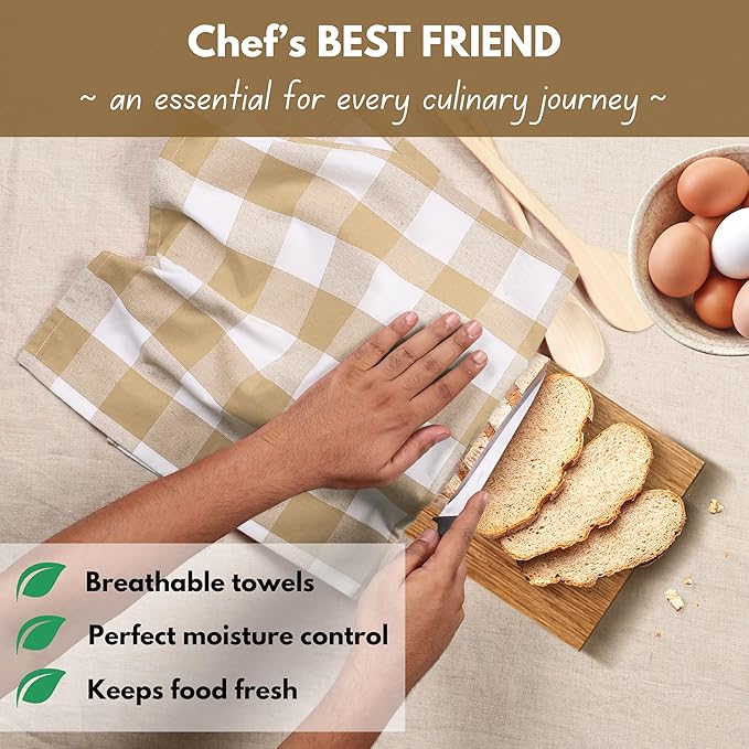 Native Fab 4 Pack Buffalo Check Kitchen Towel 16"x26" - Cotton Dish Towels Washable - Absorbent Tea Towels, Soft Hand Towel with Hanging Loop, Dish Cloth Set - Beige White