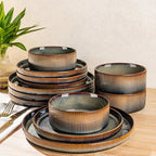 TheTerra Ceramic Dinnerware Sets for 4, 12 Pieces Porcelain Lightweight Speckled Plates and Bowls Sets, Scratch Resistant Dish Set, Oven & Microwave & Dishwasher Safe, Brown
